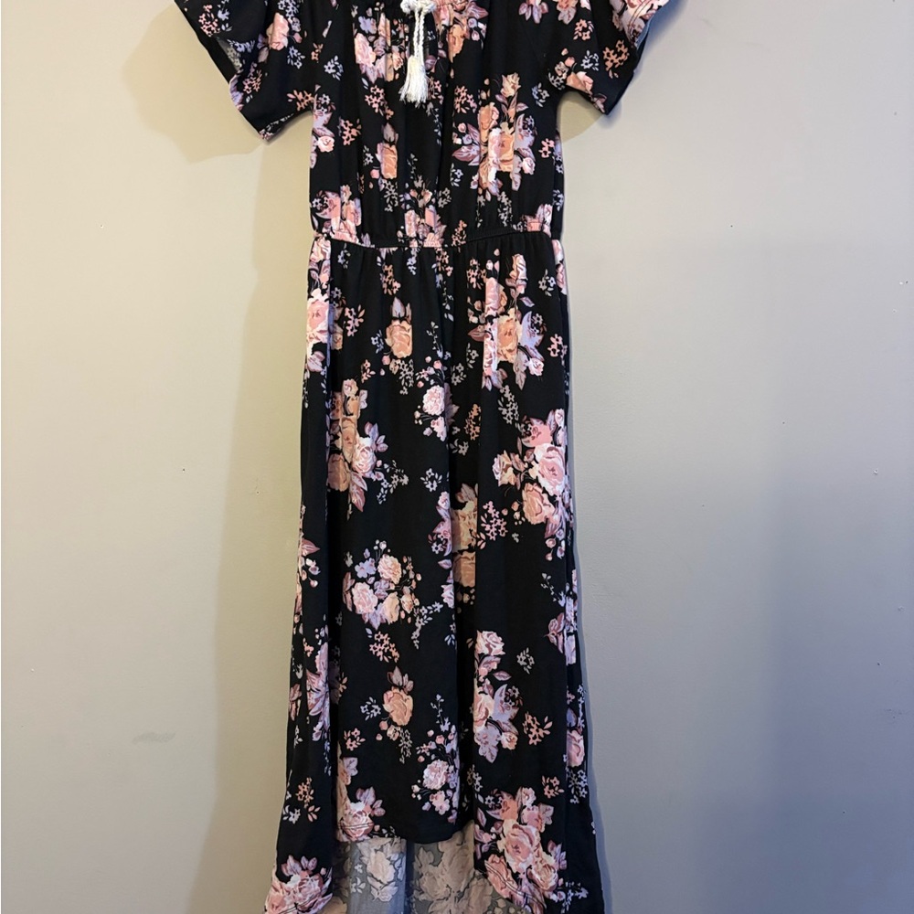 Floral Black and Pink Kids Dress